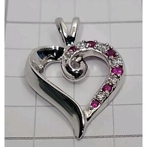 STAUER Vintage Sterling Silver Cubic Zirconia and Pink Heart Pendant 925 CZ